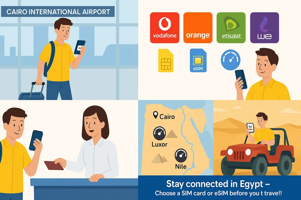 tourist buying Egypt SIM cards & internet at Cairo airport